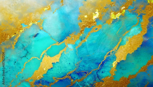 blue marble and gold background turquoise marble texture golden blotches abstract background © Art_me2541