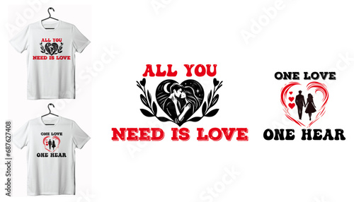 One love one heart t-shirt design, vector image template