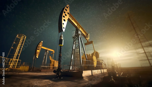 Oil pumps silhouette under dark sky