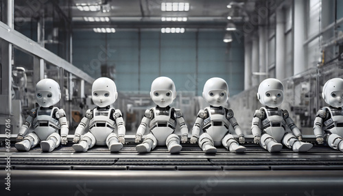 Humanoid baby robot conveyor belt production line