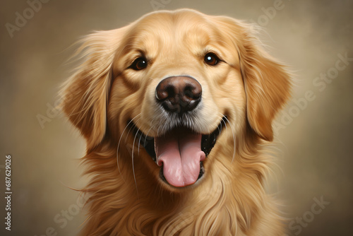 A satisfied joyful smiling dog sits with his mouth open