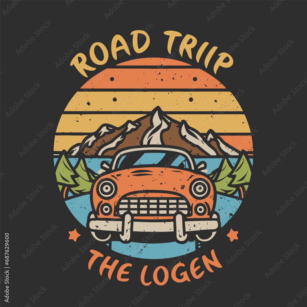 Obraz premium vintage label design for car, car illustration, retro car design, Retro Car illustration, vintage car, t-shirt design, hoodie design, road trip t-shirt design