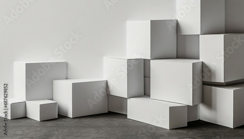 random shifted white cube boxes block background wallpaper banner with copy space © Art_me2541