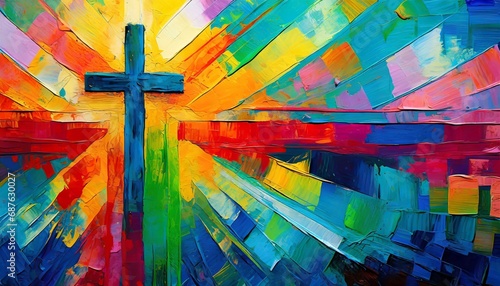 colorful painting art of an abstract background with cross christian illustration photo