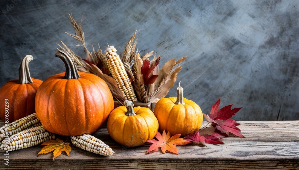 fall copy space with pumpkins and corn fall copy space with pumpkins and corn