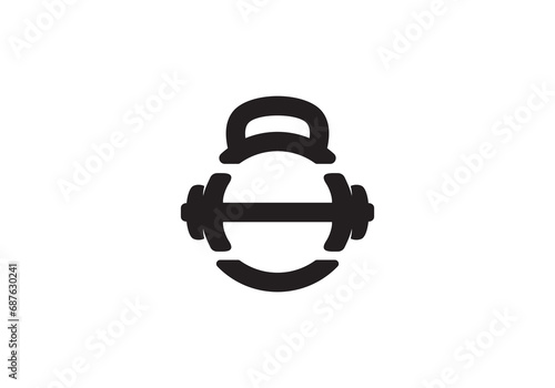 simple fitness barbell logo, people are training to lift weights vector design 