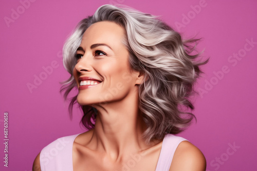 Portrait of a woman isolated on a pink background