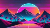 aesthetic mountain synthwave retrowave wallpaper with a cool and vibrant neon design generative ai