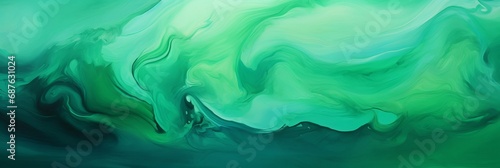 Abstract green background banner. Wet gouache green colors 