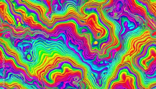 seamless psychedelic rainbow ridged topological map pattern background texture trippy hippy abstract wavy swirls dopamine dressing style fashion motif bright colorful neon retro wallpaper backdrop