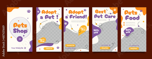 Set of Social media Story templates for pet shop, dog grooming and sale promotion.