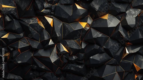 black matte  polygone  with golden sapphire texture   stone pattern  background 