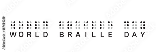 World Braille Day text with dots. Text World Braille Day calligraphy banner square form. Hand drawn vector art.