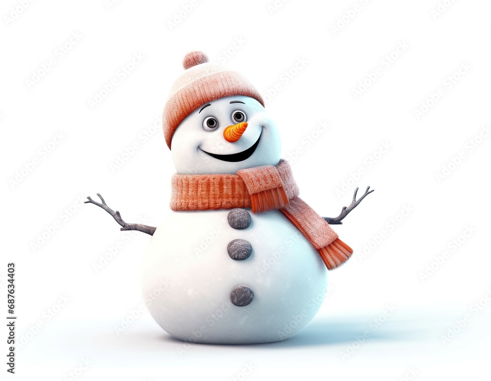 The concept of active winter entertainment. Snowman with scarf and hat on a white background The concept of active winter entertainment. Snowman with scarf and hat on a white background