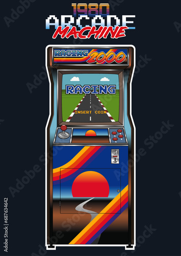1980s Style Arcade Machine, Vintage Electronic Video Game, 8 bit Racing Game from the 80s