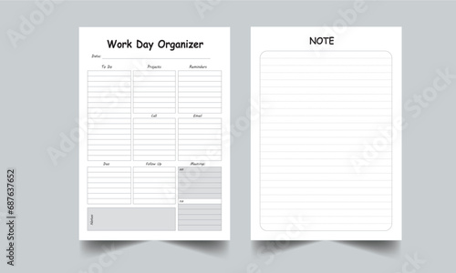 Editable Work Day Organizer Planner Kdp Interior printable template Design.