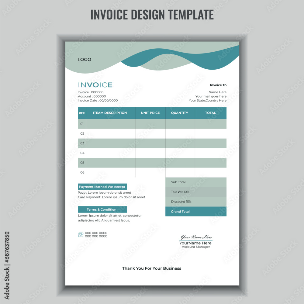 Creative invoice template vector. business bill payment agreement design template. Creative invoice template vector. business bill payment agreement design template.