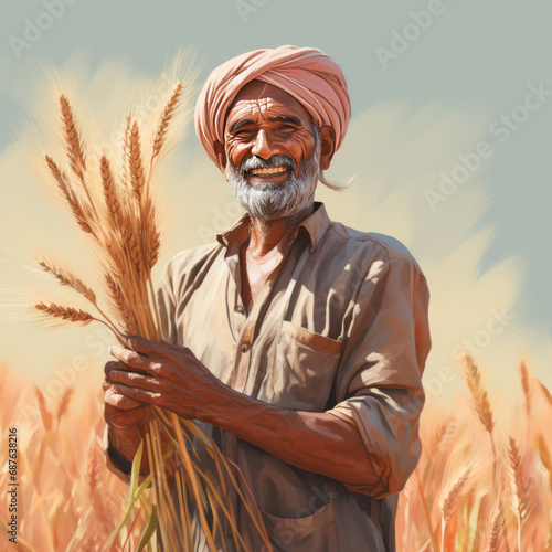 Indian farmer showing wheat crop at agriculture field.