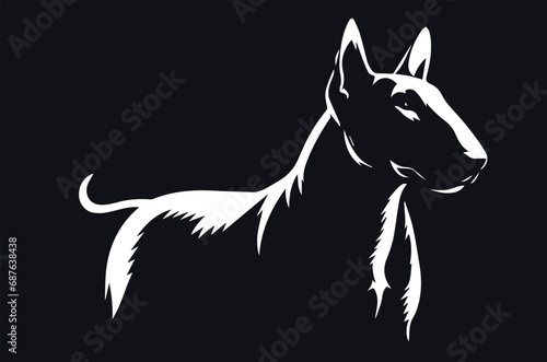 Fotobehang White silhouette of a bull terrier on a black background