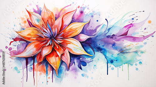 watercolor illustration of colorful flowers - Generative AI 