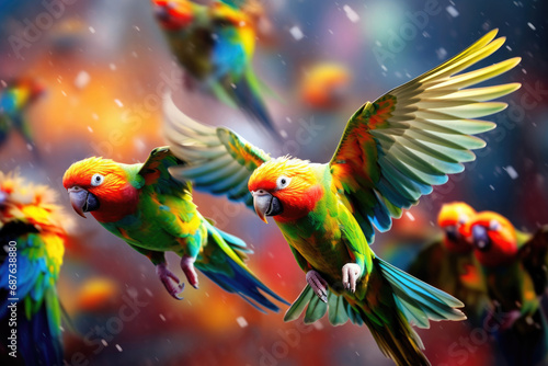 Rainbow flying parrots © Veniamin Kraskov