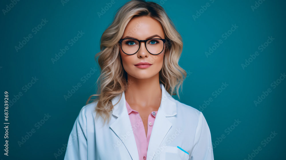 beautiful young woman doctor or nurse headshot portrait, healthcare, hospital, success, career, diversity in the workplace, woman working, woman empowerment - obrazy, fototapety, plakaty 