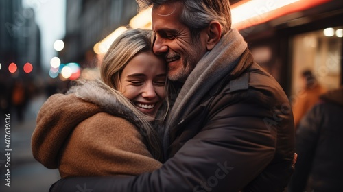 Old senior couple in love hug and embrace with romance together close-up portrait background. Hug Day, St Valentines concept. Happy mature man and woman hugging together. Elderly people in love..