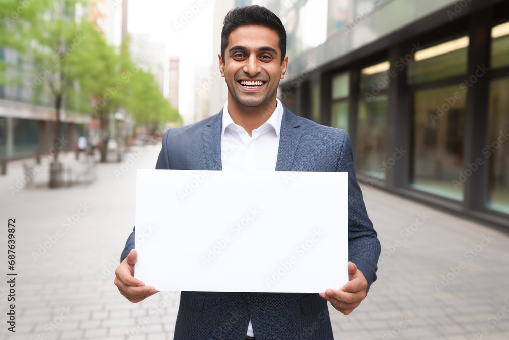 Young indian businessman showing empty board Young indian businessman showing empty board