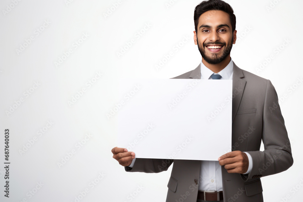 Young indian businessman showing empty board Young indian businessman showing empty board