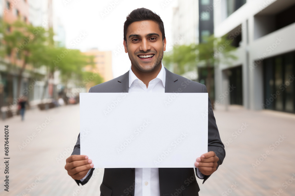 Young indian businessman showing empty board Young indian businessman showing empty board