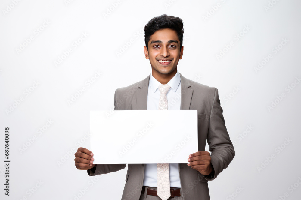Young indian businessman showing empty board Young indian businessman showing empty board