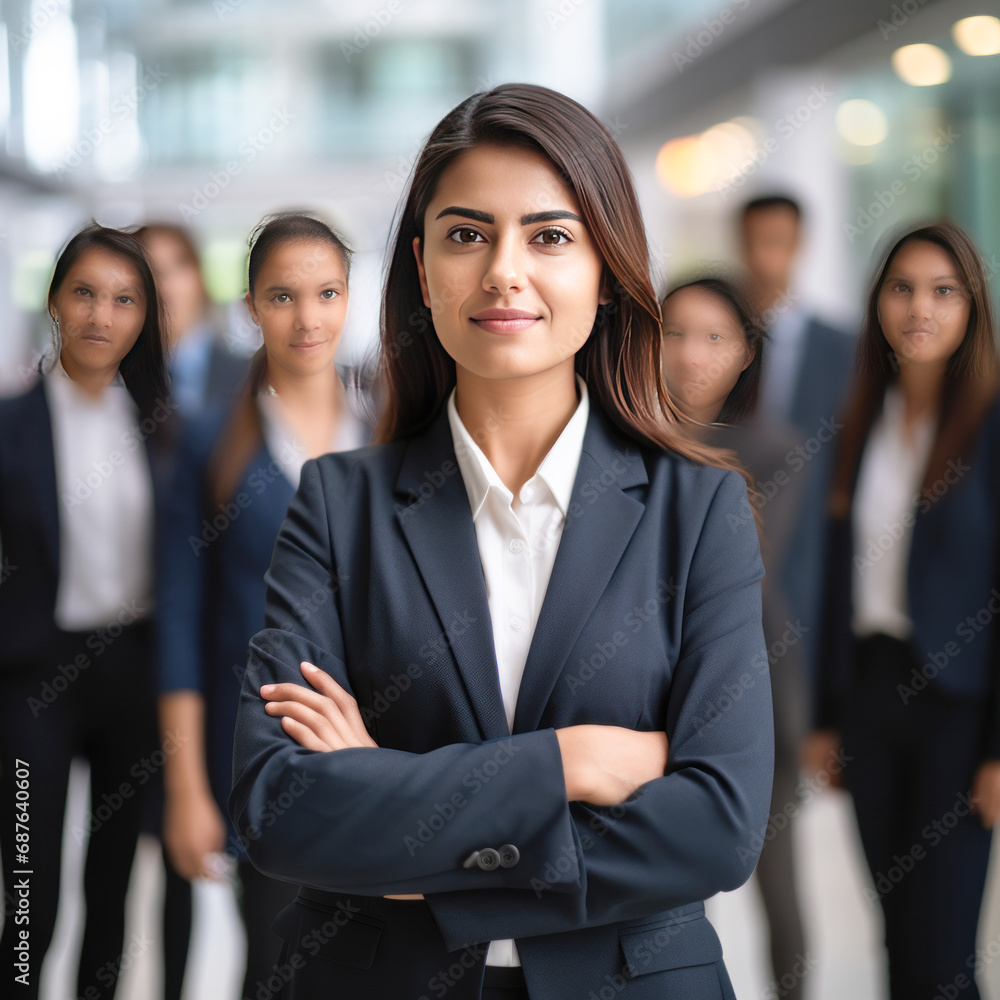 Young and confident businesswoman standing at office. Young and confident businesswoman standing at office.