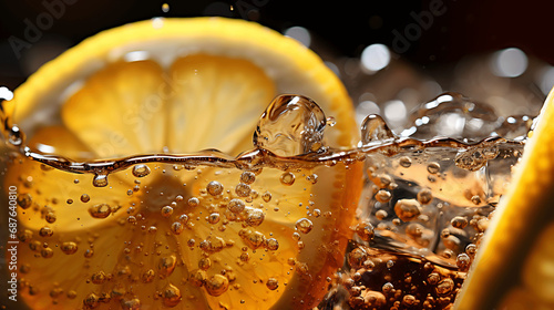 Detalle de trozos de limón en un refresco de cola