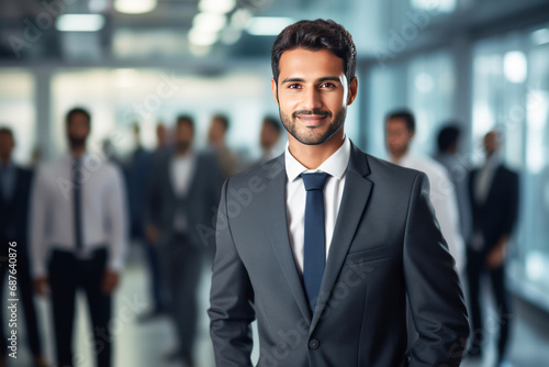 Young and successful businessman standing confidently at office