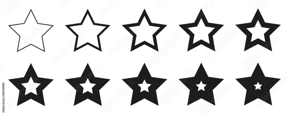 Star set from thin to thick line, set of geometric shapes form, star icons collection, different version - stock vector Star set from thin to thick line, set of geometric shapes form, star icons collection, different version - stock vector