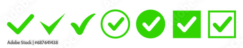 Check mark icon set, green approval check mark collection