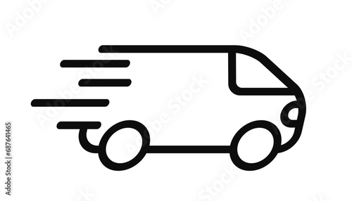 Fast moving shipping delivery truck line icon, free delivery sign, free and express shipping service icon linear, shipment van pack, courier transport, distribution and logistic isolated
