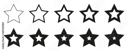 Star set from thin to thick line  set of geometric shapes form  star icons collection  different version - stock vector