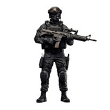 soldier with rifle on a transparent background PNG for decorating projects.