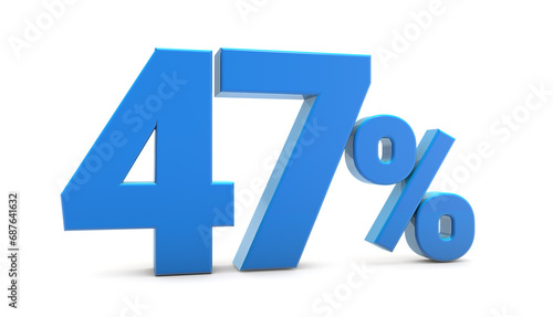 47 percentage sign isolated on transparent background. 47 percent off 3d. 47% png 3d. 3D rendering. 