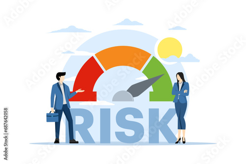Risk management concept. business teams review and evaluate and analyze risks. Risky task. Business and investment concept. Risk of large text and level buttons. Flat vector illustration on background