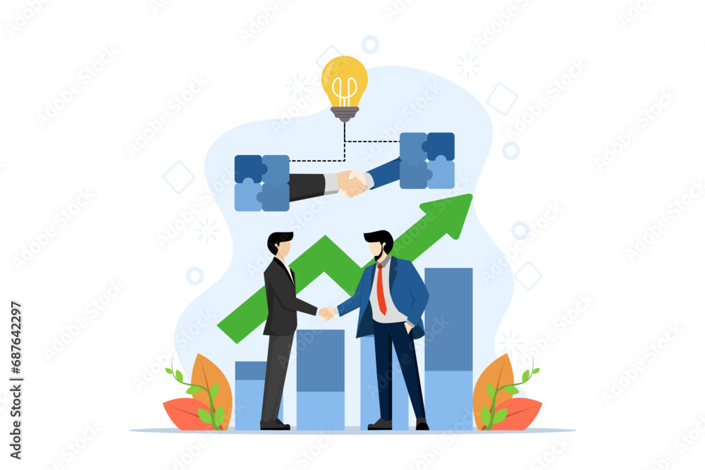 Concept of cooperation in business, teamwork, business people shaking hands as a form of teamwork, flat design style vector illustration, Symbol of teamwork, cooperation, partnership.