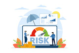 Risk management concept. business teams review and evaluate and analyze risks. Risky task. Business and investment concept. Risk of large text and level buttons. Flat vector illustration on background