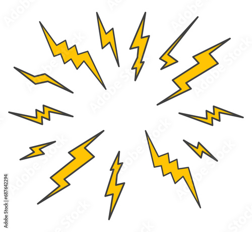 Lightning bolt pop art set background, retro lightning bold strike design elements, abstract thunder banner - stock vector