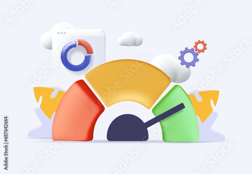 Benchmarking concept 3D. Comparing business process, indicator, performance metrics to bests. Measuring, testing with analysis charts. 3D graphic vector illustration isolated on white background