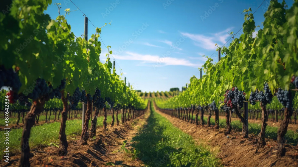 High rows of vineyards
