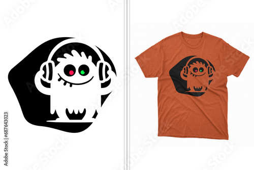 weird monster wearing headphones t shirt artwork