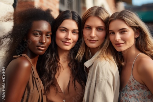 Beautiful women with various skin tones, group of people from different ethnic backgrounds, diversity of human skintones, unique skin tone shades, authenticity and inclusivity concept