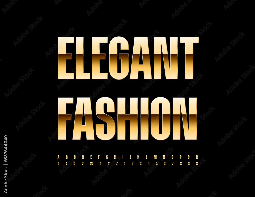 Vector chic icon Elegant Fashion. Glossy modern Font. Set of gold Alphabet Letters and Numbers Vector chic icon Elegant Fashion. Glossy modern Font. Set of gold Alphabet Letters and Numbers