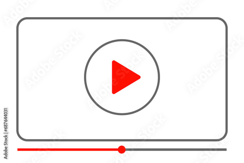 Multimedia video player with play button, media video player line interface template live digital stream, modern social play video online window with navigation icon, video streaming on internet